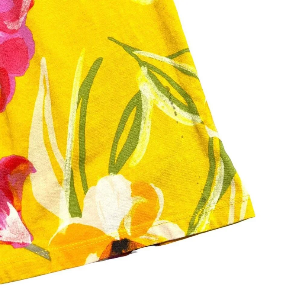 Tea Collection Sz 7 Yellow Hibiscus Flower Wrap Neck Dress